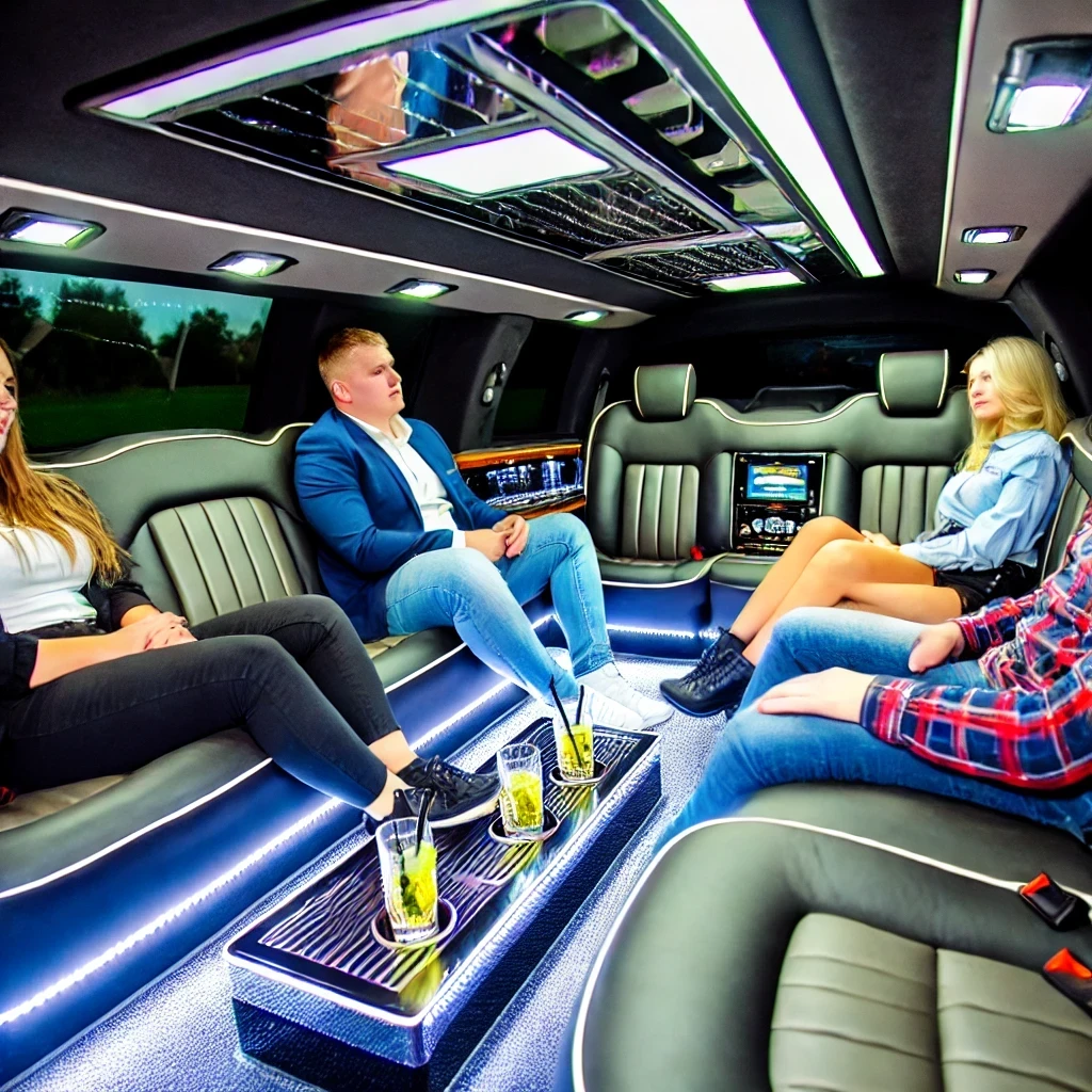 Group of passengers comfortably seated in a luxury SUV limo